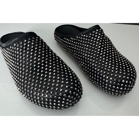NEW MARNI Fussbett Sabot Black Leather Rhinestone Mules Size 36 US 6 - Picture 2 of 7